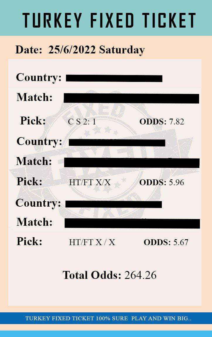 Turkey Fixed Ticket 25/06/2022 Saturday - Time to Win