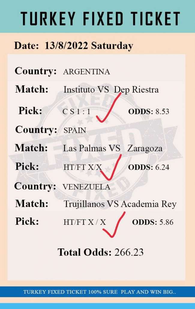 Turkey Fixed Ticket 13/08/2022 Time to Win