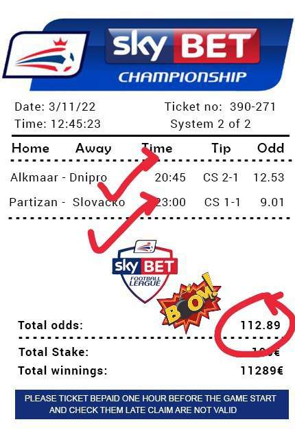 Skybet Fixed Ticket 3.11.2022