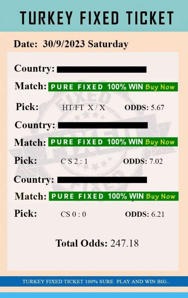 Fixed matches are games whose outcomes are fixed and pre-determined. Fixed matches are sure 100% safe to play. Winning Guaranteed.