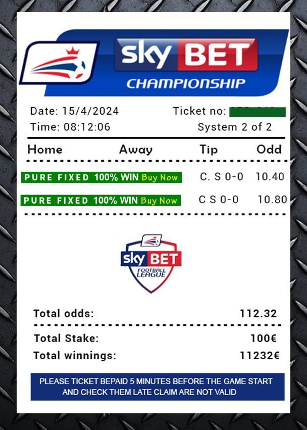 Skybet Fixed Matches Today Correct Score Football 15/4/2024