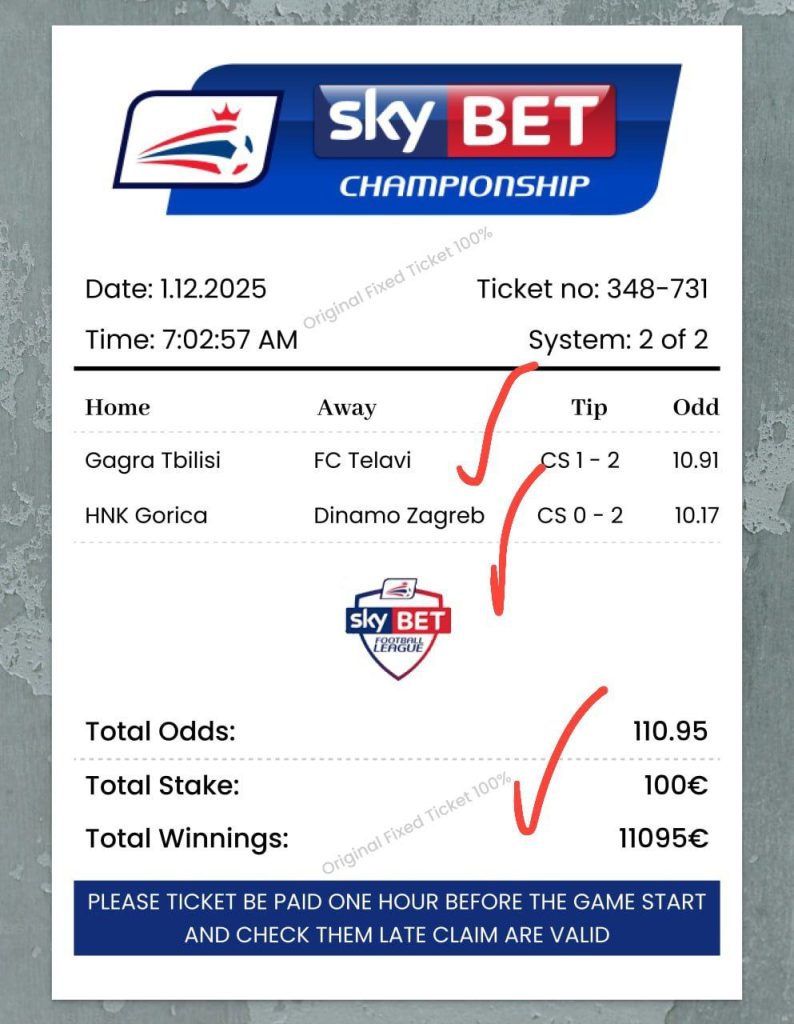 Today’s fixed matches ticket for December 1, 2025 – Win big with TimeToWin predictions