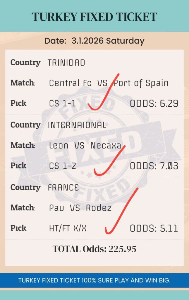 Real and verified fixed matches ticket for today with selected football games